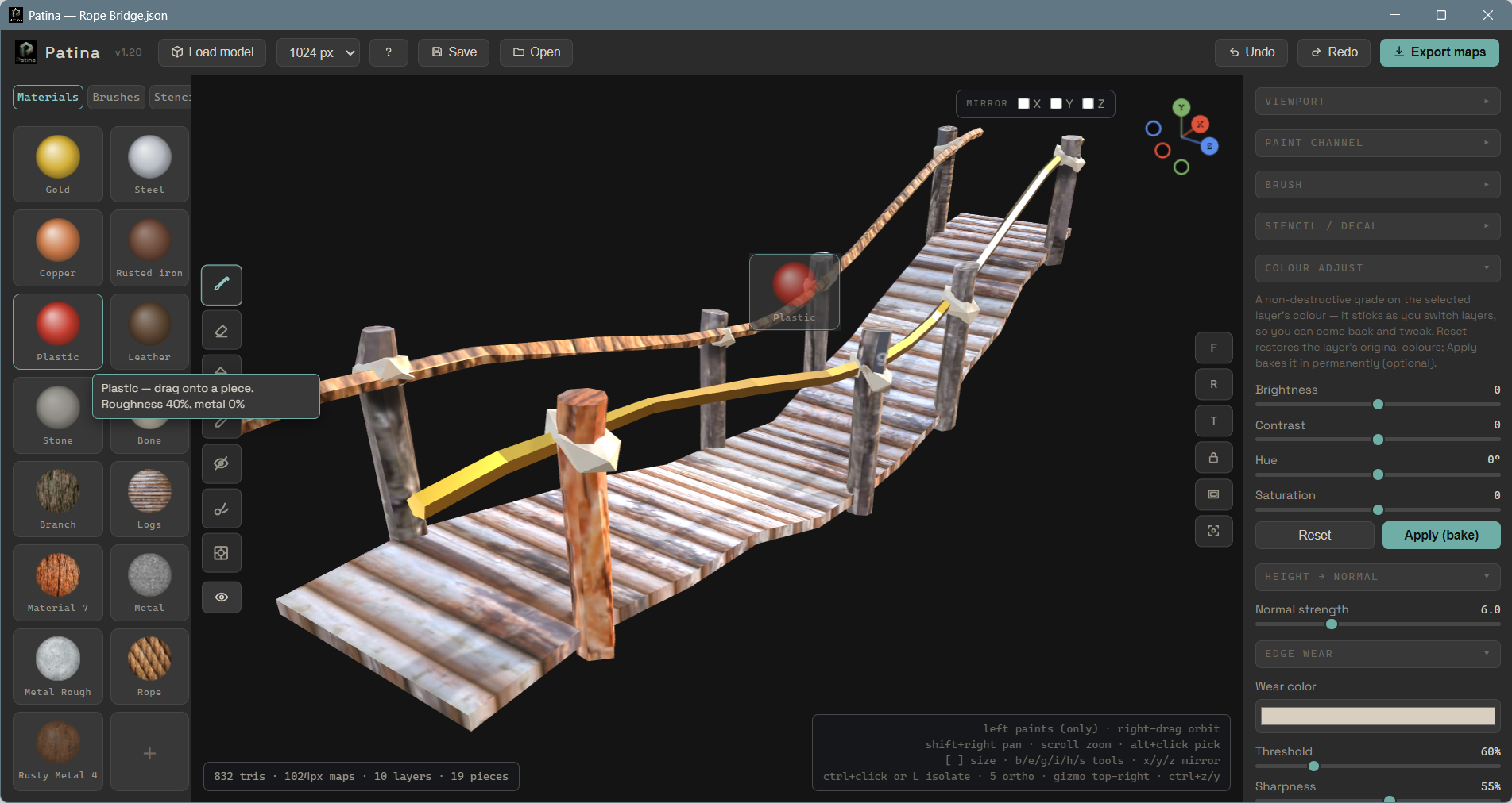 Drag-and-drop material library in Patina