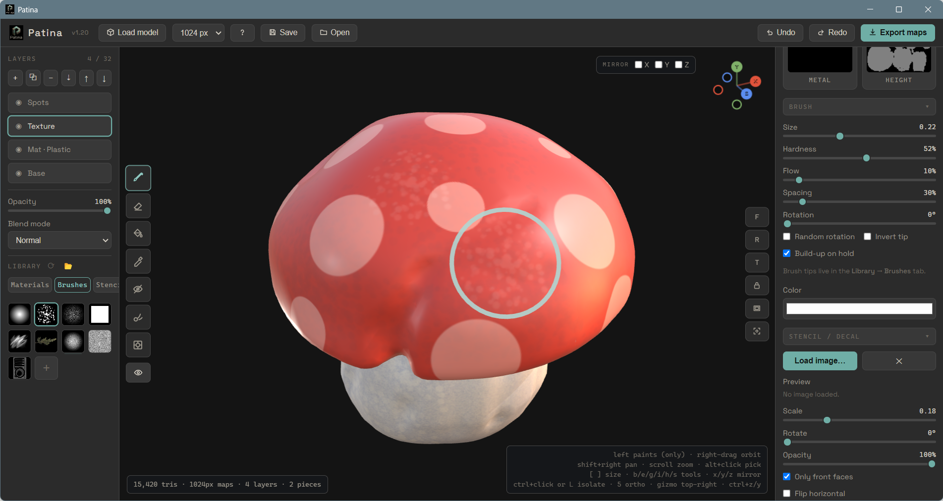 Painting materials onto a 3D model in Patina